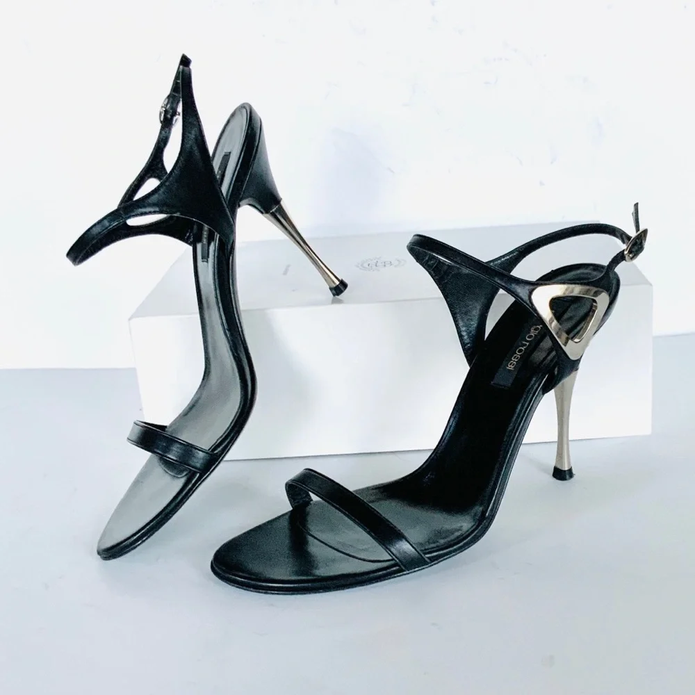 Sergio Rossi black  silver stiletto sandals heels 37.5